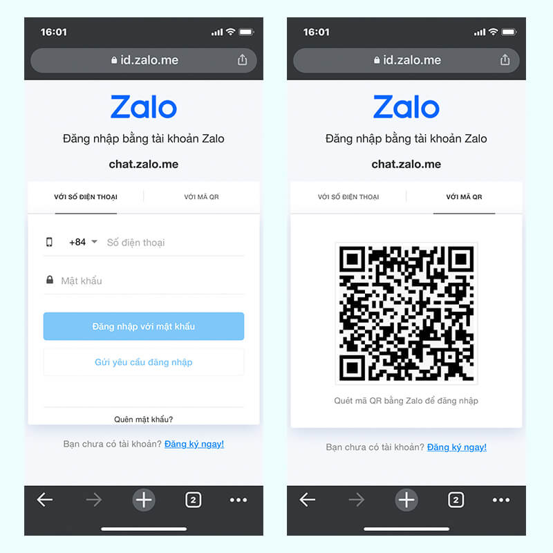 Zalo sẽ yêu cầu bạn đăng nhập thông qua số điện thoại hoặc quét mã QR